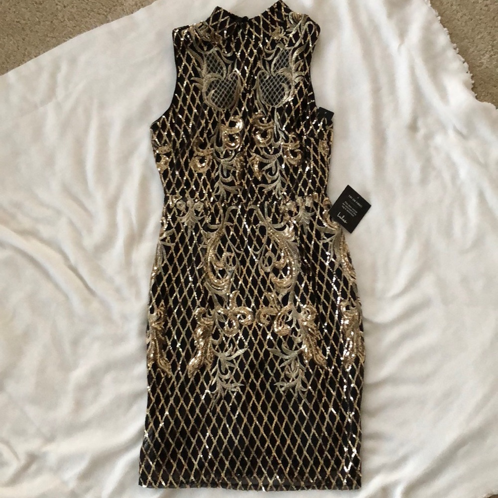 Gold and Black high neckline dress